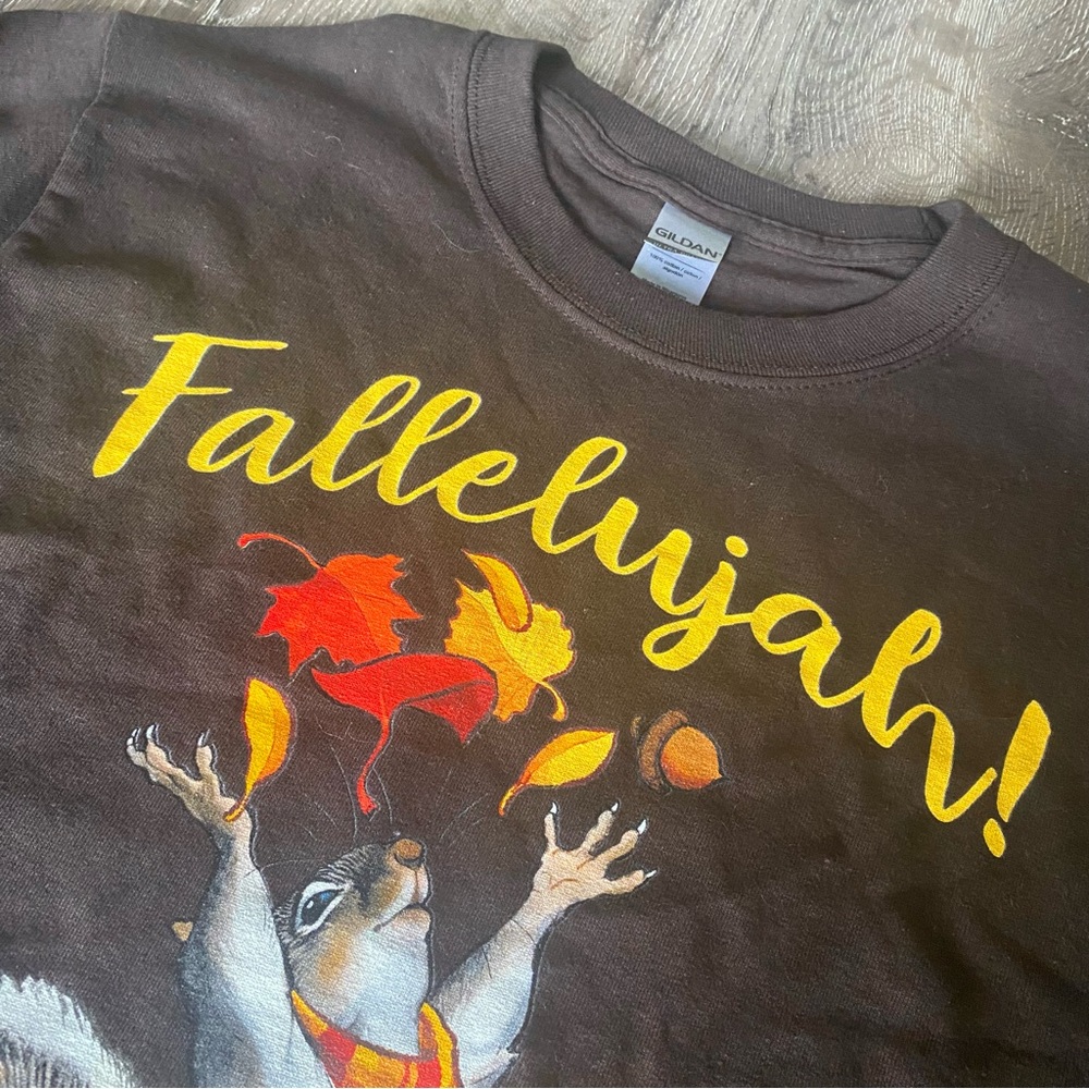 Funny Squirrel & Zombies Fall Autumn Fallelujah Long Sleeve Brown Tee - Picture 3 of 9